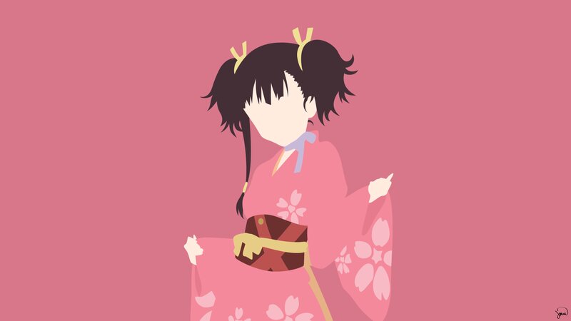 Anime Girl in Kimono — Pink, Calm, Minimalist