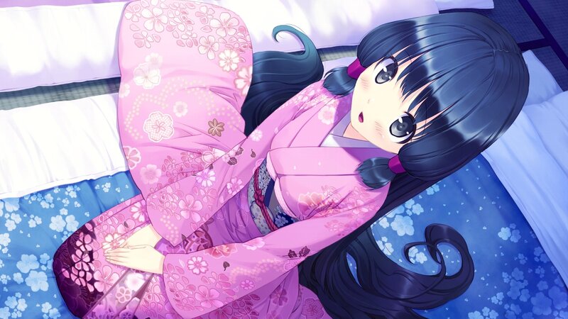 Anime Girl in Kimono — Pink, Calm, Morning