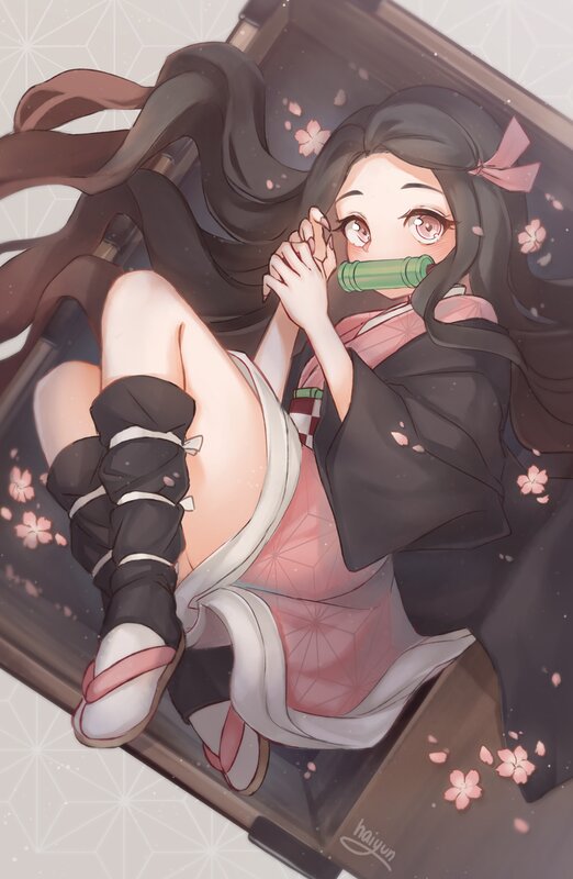 Anime Girl in Kimono — Pink, Calm, Spring, Digital Art