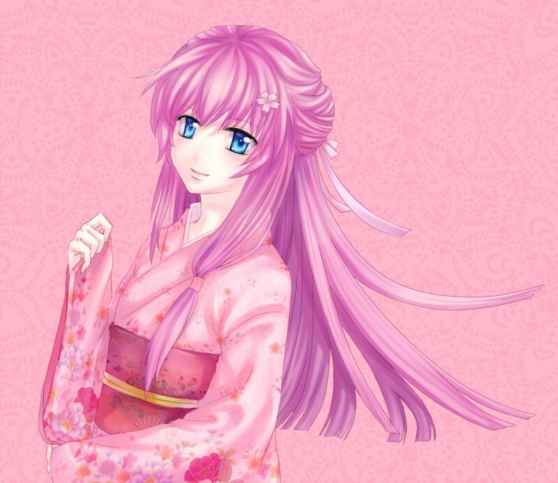 Anime Girl in Kimono — Pink, Calm, Spring