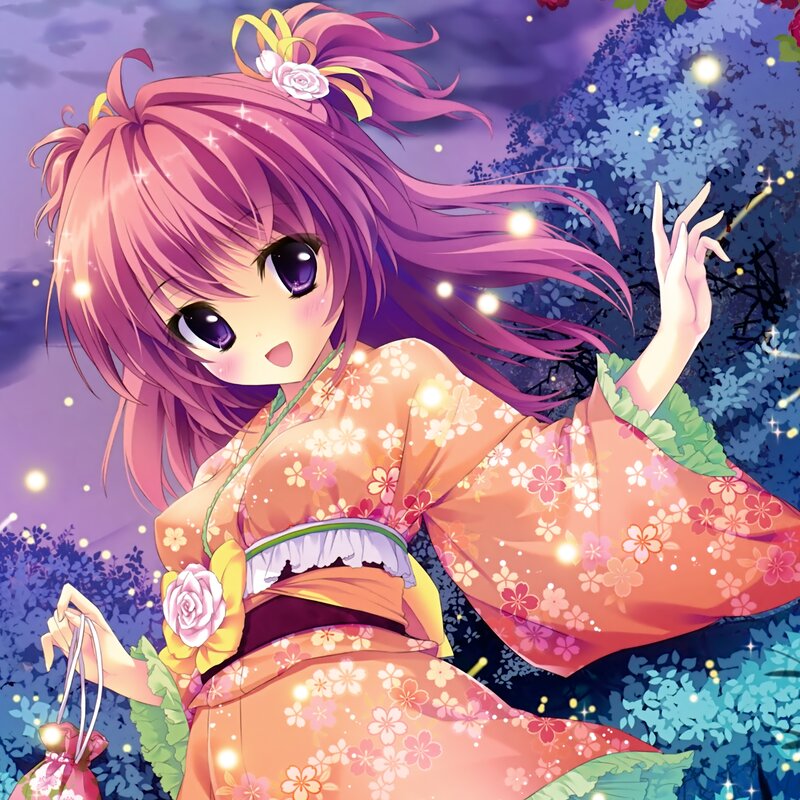 Anime Girl in Kimono — Pink, Dreamy, Night