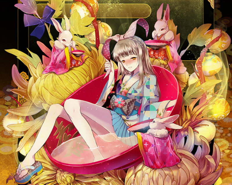 Anime Girl in Kimono — Pink, Festive, Digital Art
