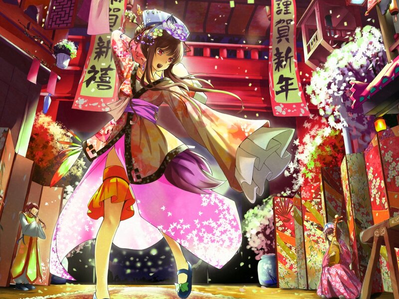 Anime Girl in Kimono — Pink, Festive, Spring
