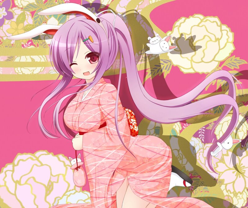 Anime Girl in Kimono — Pink, Playful, Digital Art