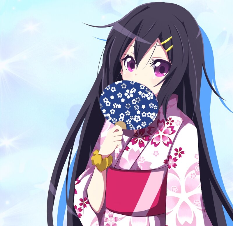 Anime Girl in Kimono — Pink, Playful, Fan