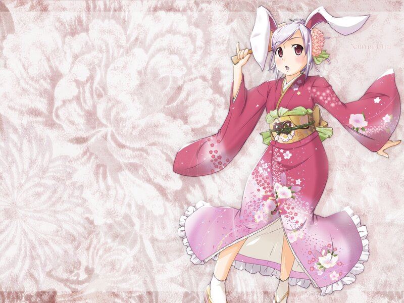 Anime Girl in Kimono — Pink, Playful, Rabbit Ears