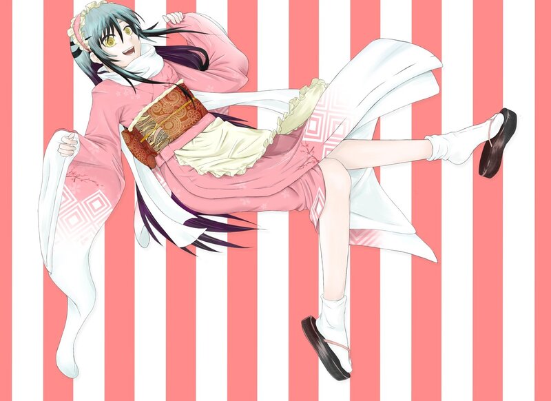 Anime Girl in Kimono — Pink, Playful, Sandal