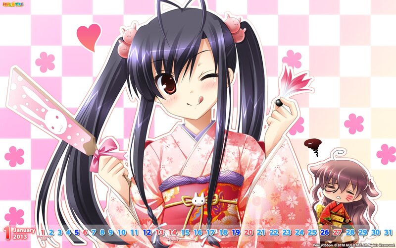 Anime Girl in Kimono — Pink, Playful, Spring, Calendar