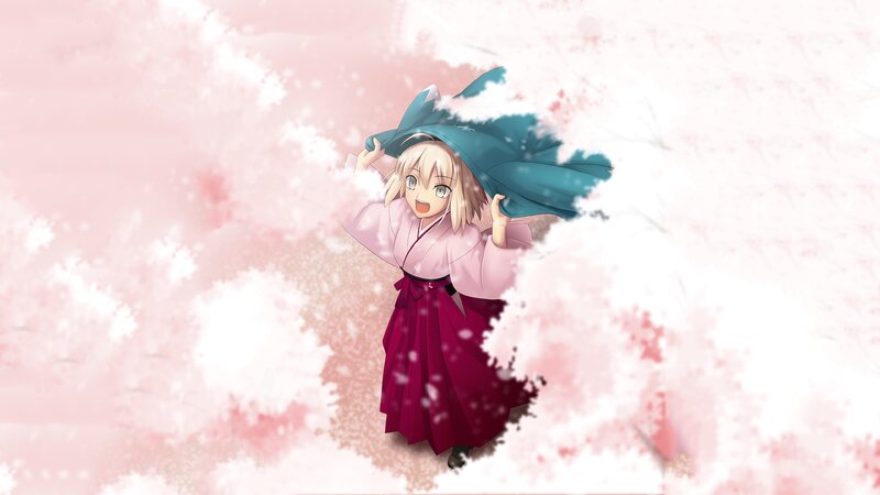 Anime Girl in Kimono — Pink, Playful, Spring, Digital Art
