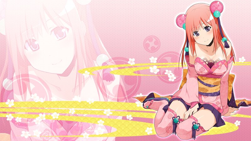 Anime Girl in Kimono — Pink, Playful, Spring, Flowers