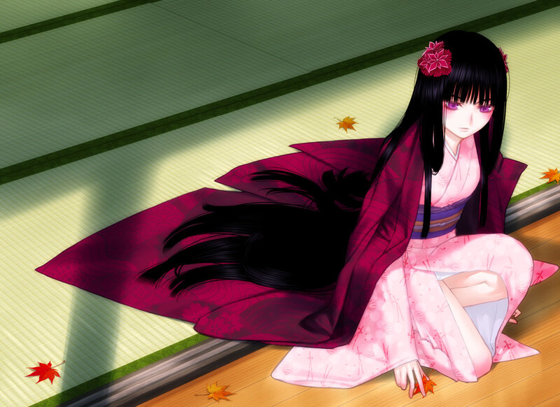 Anime Girl in Kimono — Pink, Serene, Autumn
