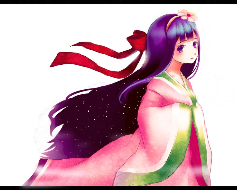 Anime Girl in Kimono — Pink, Serene, Digital Art