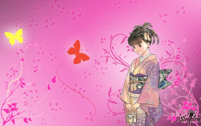 Anime Girl in Kimono — Pink, Serene, Manga