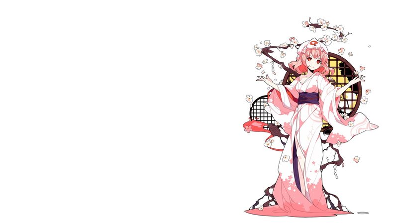 Anime Girl in Kimono — Pink, Serene, Spring, Cherry Blossoms, Fan