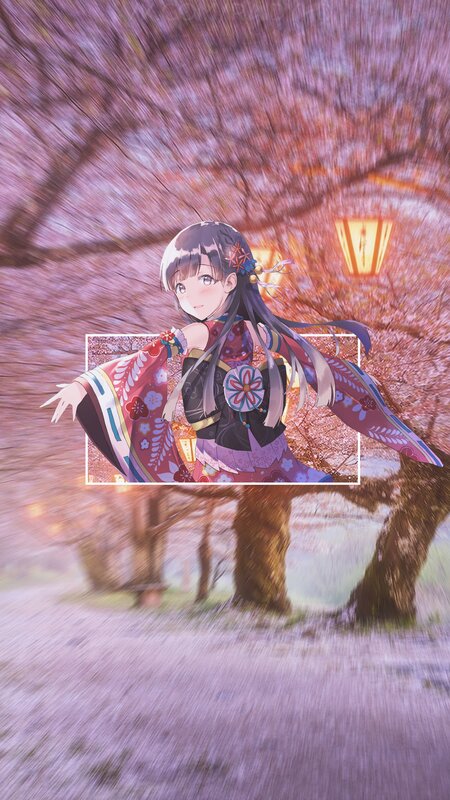 Anime Girl in Kimono — Pink, Serene, Spring, Cherry Blossoms, Lanterns