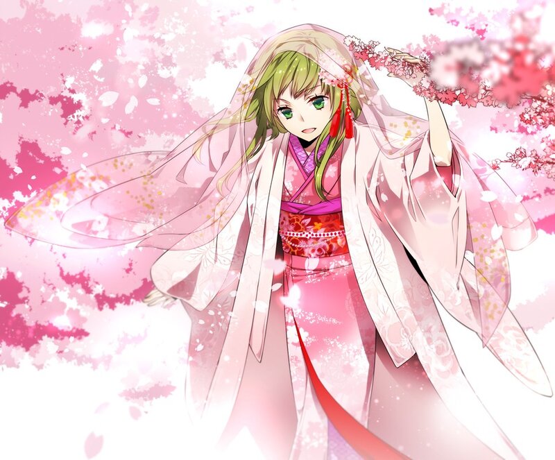 Anime Girl in Kimono — Pink, Serene, Spring, Cherry Blossoms, Veil