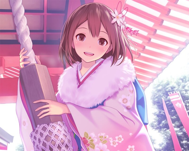 Anime Girl in Kimono — Pink, Serene, Spring, Sakura Flower