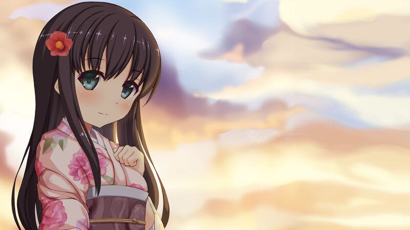 Anime Girl in Kimono — Pink, Serene, Sunset, Flower