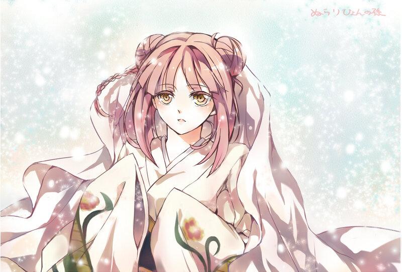 Anime Girl in Kimono — Pink, Serene, Winter