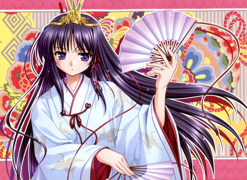 Anime Girl in Kimono — Purple, Calm, Fan