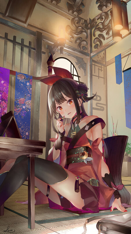 Anime Girl in Kimono — Purple, Calm, Night, Digital Art