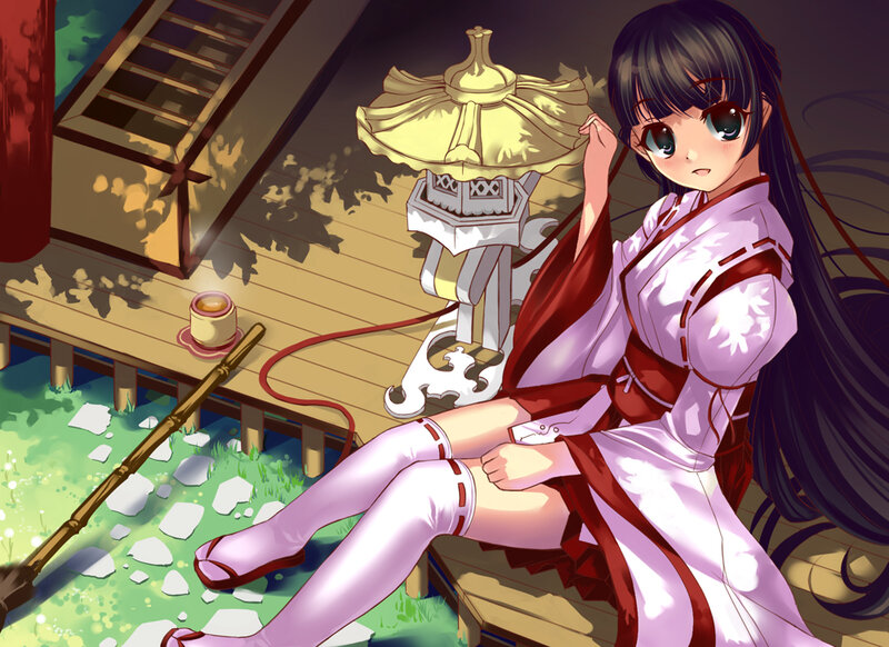 Anime Girl in Kimono — Purple, Calm, Night, Lantern