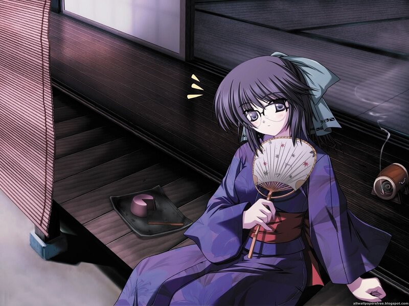 Anime Girl in Kimono — Purple, Calm, Night