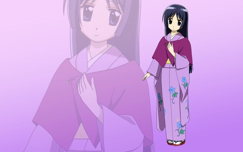 Anime Girl in Kimono — Purple, Calm, Sandal