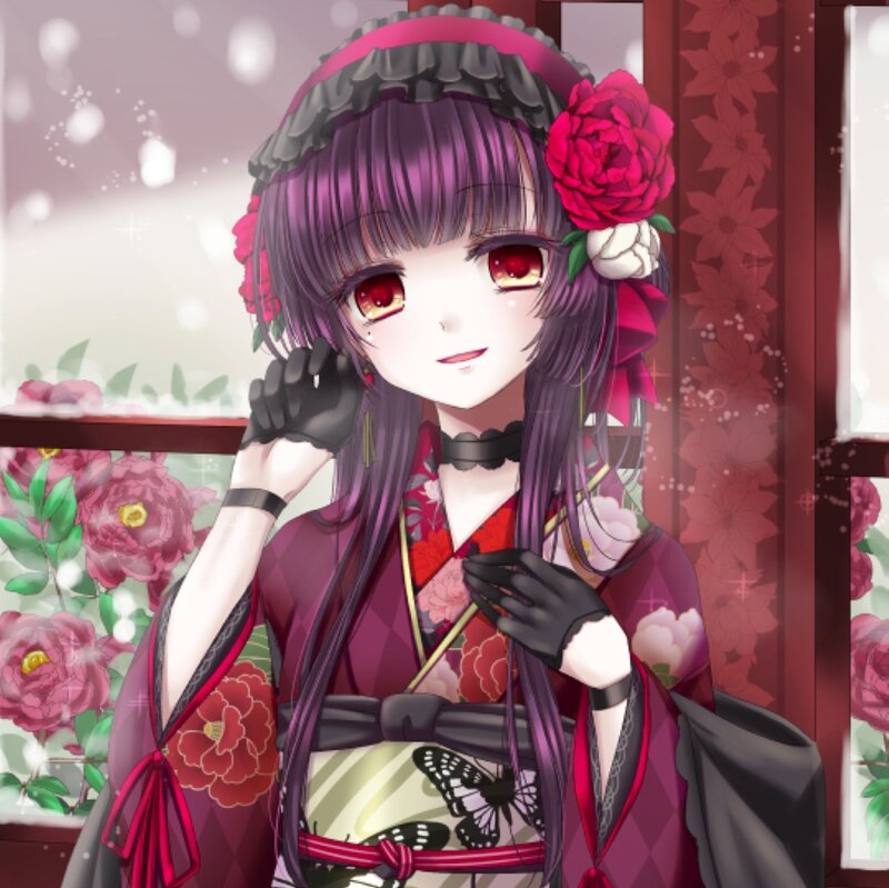 Anime Girl in Kimono — Purple, Calm, Winter
