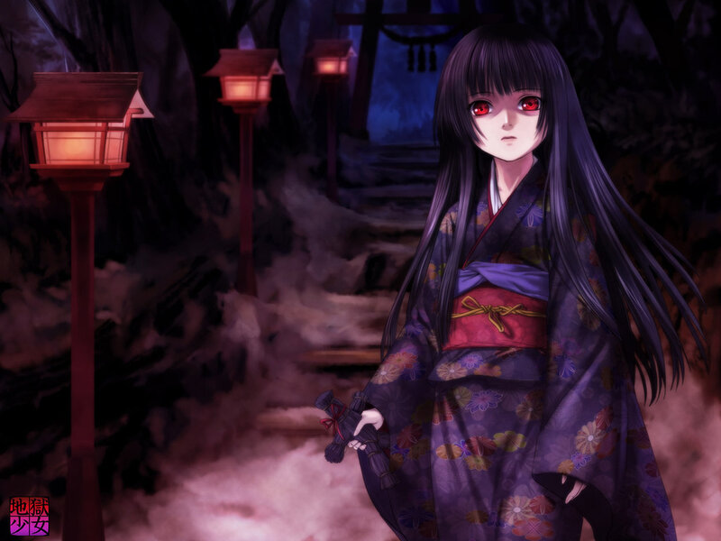Anime Girl in Kimono — Purple, Dark, Mysterious