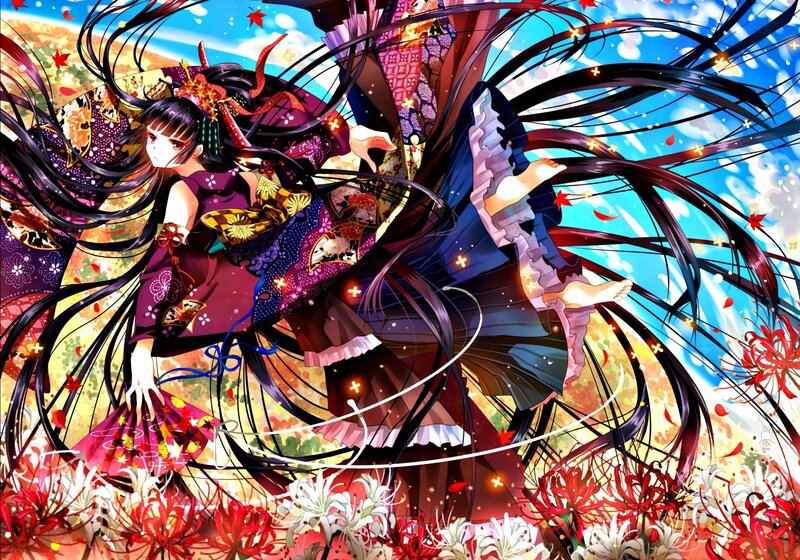 Anime Girl in Kimono — Purple, Dramatic, Autumn, Manga