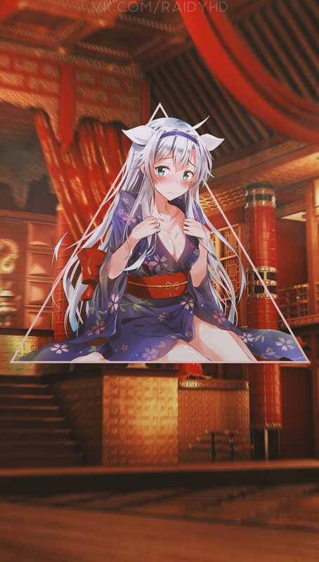 Anime Girl in Kimono — Purple, Dramatic, Digital Art, Cat Ears