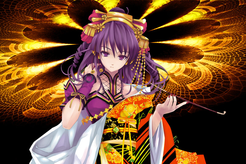 Anime Girl in Kimono — Purple, Dramatic, Digital Art