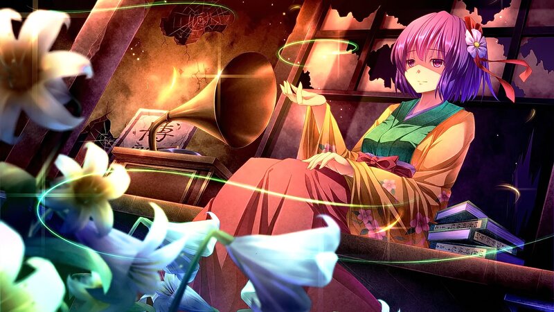 Anime Girl in Kimono — Purple, Dramatic, Night, Digital Art, Gramophone