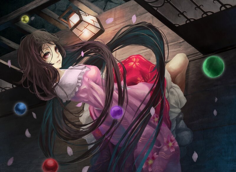 Anime Girl in Kimono — Purple, Dramatic, Night, Digital Art, Lantern