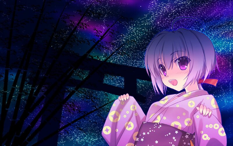 Anime Girl in Kimono — Purple, Dreamy, Night, Bamboo