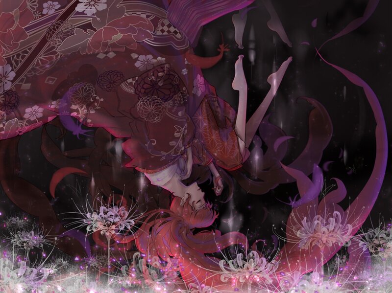 Anime Girl in Kimono — Purple, Dreamy, Night