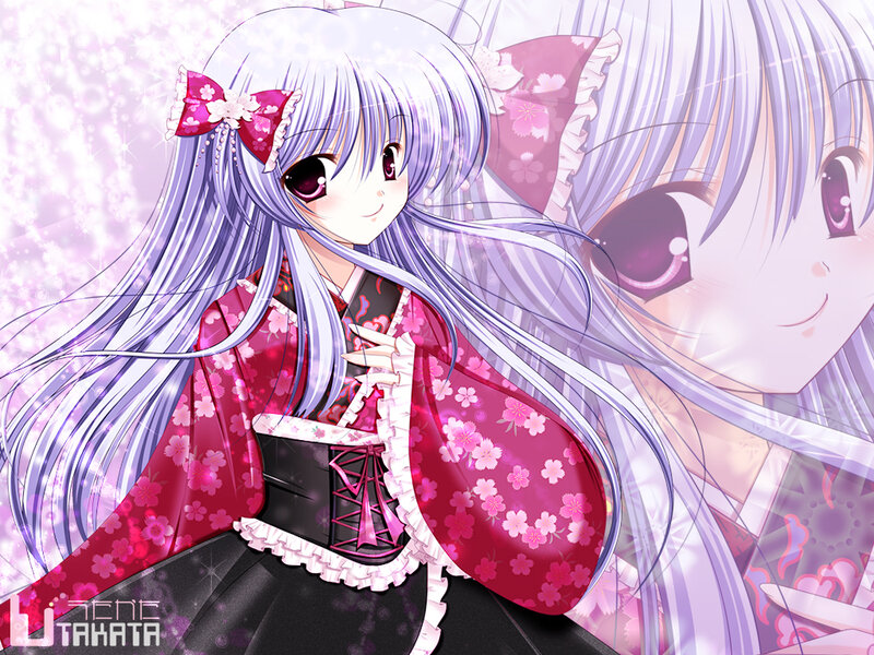 Anime Girl in Kimono — Purple, Dreamy