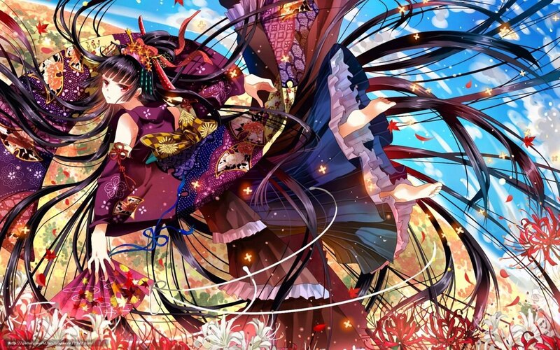 Anime Girl in Kimono — Purple, Dynamic