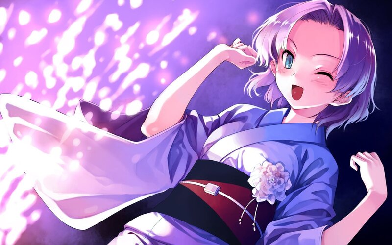 Anime Girl in Kimono — Purple, Energetic, Night