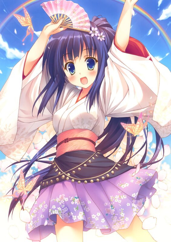 Anime Girl in Kimono — Purple, Joyful, Spring