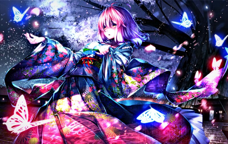 Anime Girl in Kimono — Purple, Magical, Night