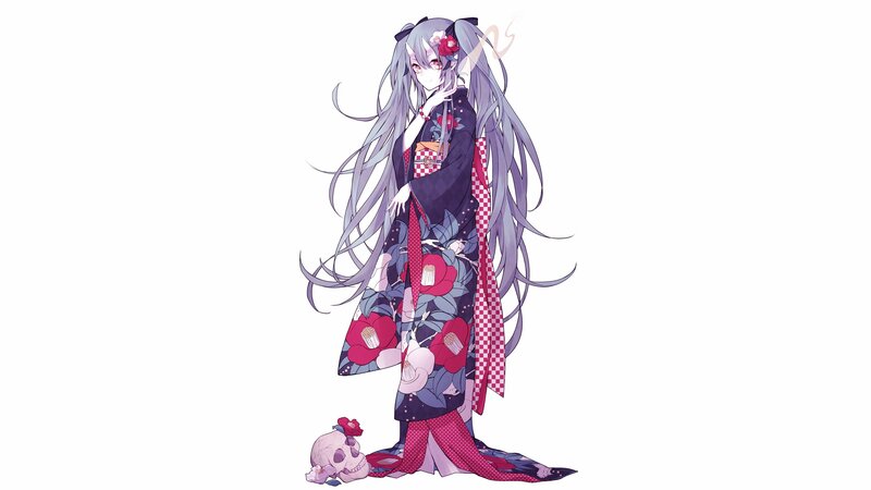 Anime Girl in Kimono — Purple, Mysterious, Digital Art