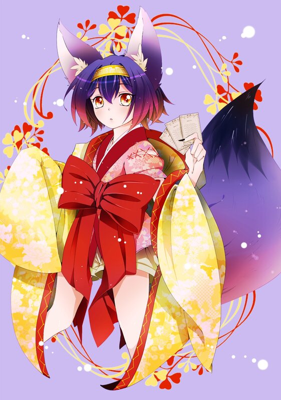 Anime Girl in Kimono — Purple, Playful, Fox Ears