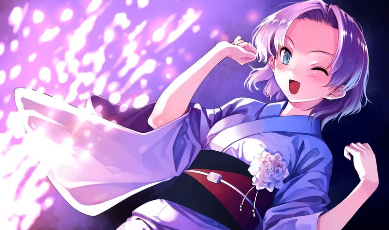 Anime Girl in Kimono — Purple, Playful, Night