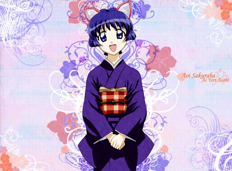 Anime Girl in Kimono — Purple, Playful