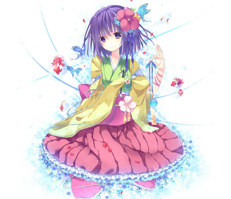 Anime Girl in Kimono — Purple, Serene, Digital Art