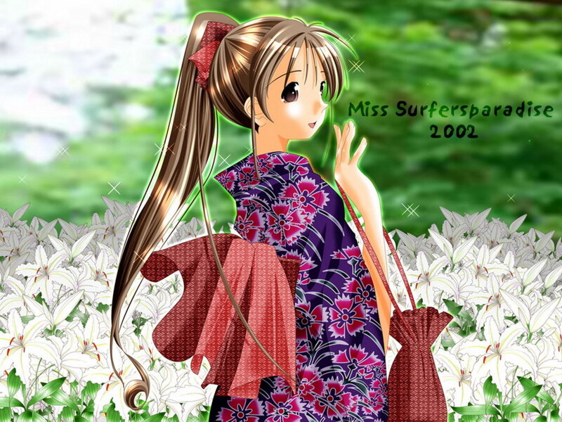 Anime Girl in Kimono — Purple, Serene, Summer