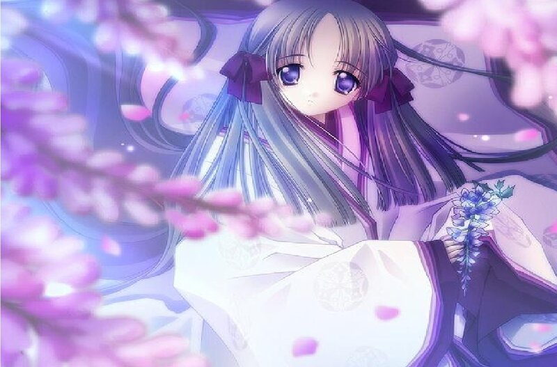 Anime Girl in Kimono — Purple, Serene