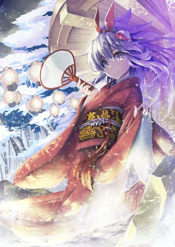 Anime Girl in Kimono — Purple, Serene, Winter